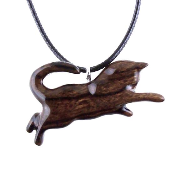 Hand Carved Kitten Necklace, Wooden Cat Pendant, Wood Animal Jewelry, Cat Lover Gift