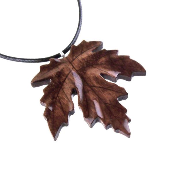 Wooden Maple Leaf Pendant Necklace, Hand Carved Wood Jewelry, Woodland Gift for Men Women