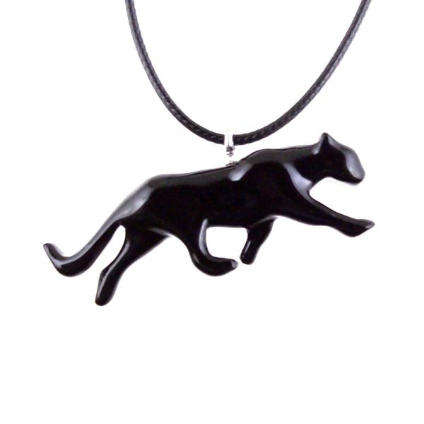Black Jaguar Panther Necklace, Hand Carved Wooden Panther Pendant, Totem Spirit Animal Wood Jewelry