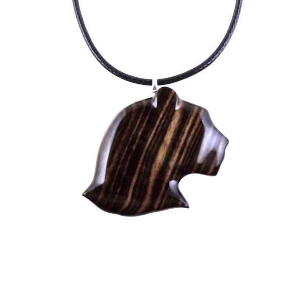 Wooden Panther Pendant, Hand Carved Jaguar Head Necklace, Cougar Mountain Lion Puma Spirit Animal Totem Wood Jewelry for Men Women