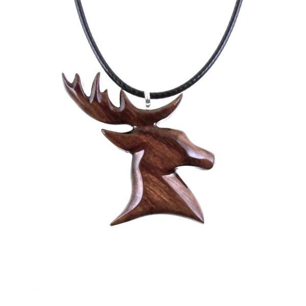 Hand Carved Wooden Deer Stag Pendant Necklace, Buck Head Spirit Animal Totem Gift for Him, Mens Wood Jewelry