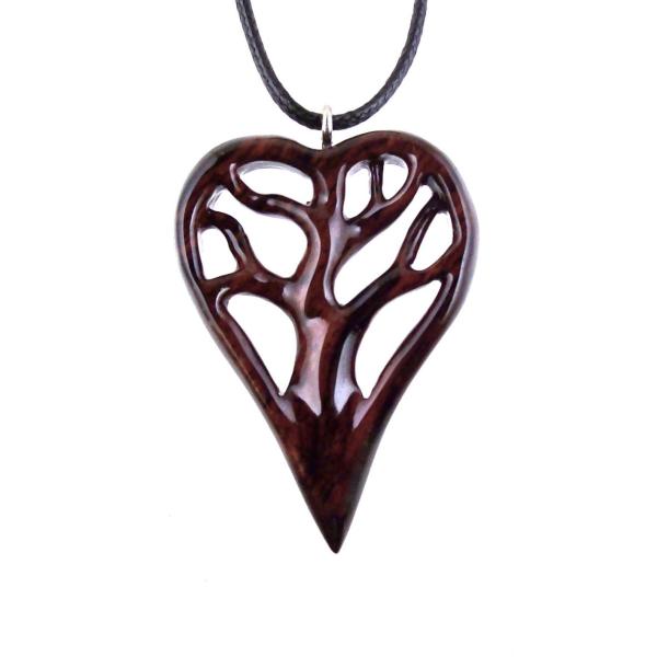Hand-Carved Wooden Heart Necklace with Tree of Life – Unique and Stylish 5th Anniversary Wood Gift for Wife