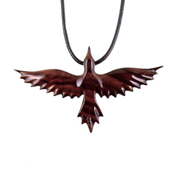 Hand Carved Raven Necklace, Wooden Crow Pendant, Wood Bird Pendant, Raven Totem Jewelry for Men or Women