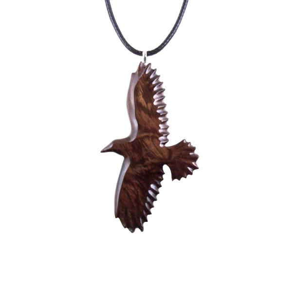 Hand Carved Raven Necklace for Men or Women, Wooden Crow Pendant, Totem Wood Bird Jewelry Gift for Her Him