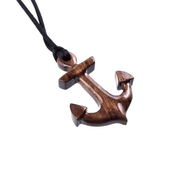 Wooden Anchor Necklace Pendant for Men, Handmade Nautical Wood Jewelry