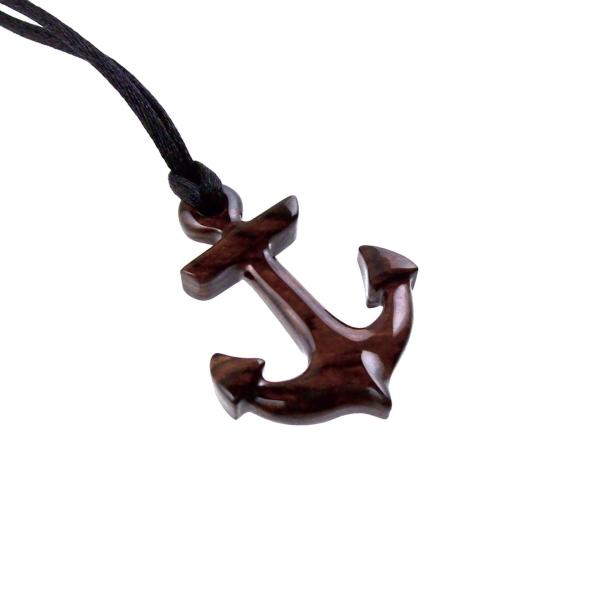 Anchor Necklace, Hand Carved Wooden Anchor Pendant, Mens Wood Necklace, Handmade Nautical Jewelry, Gift for Him