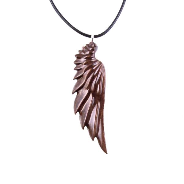 Wooden Angel Wing Pendant Necklace, Hand Carved Protection Amulet Gift for Him, One of a Kind Christian Wood Jewelry