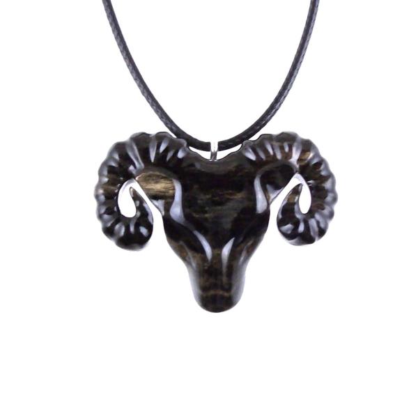 Ram Necklace, Hand Carved Wooden Ram Head Pendant, Mens Wood Necklace, Sheep Jewelry, Aries Jewelry, Gift for Him