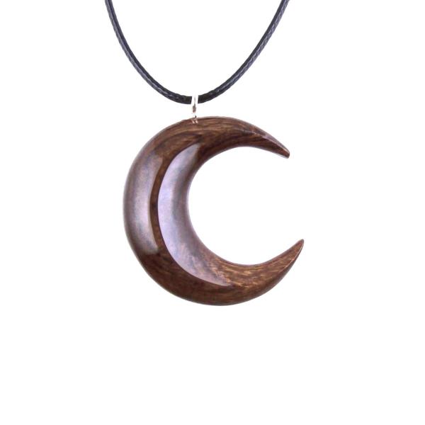 Crescent Moon Necklace, Hand Carved Wooden Moon Pendant, Wood Celestial Necklace, One of a Kind Lunar Jewelry