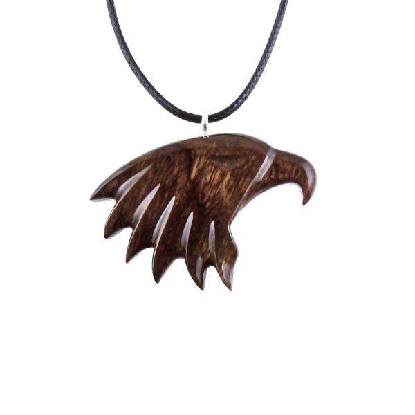 Wooden Eagle Pendant, Eagle Head Necklace, Hand Carved Mens Wood Necklace, Spirit Animal Totem Bird Jewelry, Gift for Him