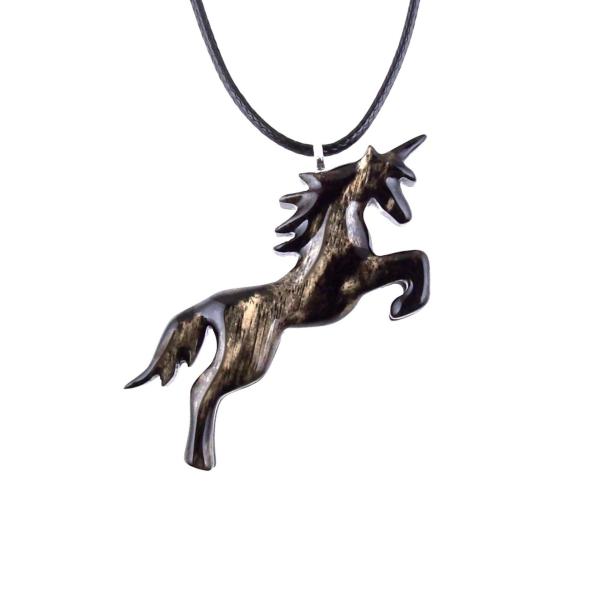 Hand Carved Wooden Unicorn Pendant Necklace, Fantasy Animal Wood Jewelry, One of a Kind Handmade Gift for Her Him