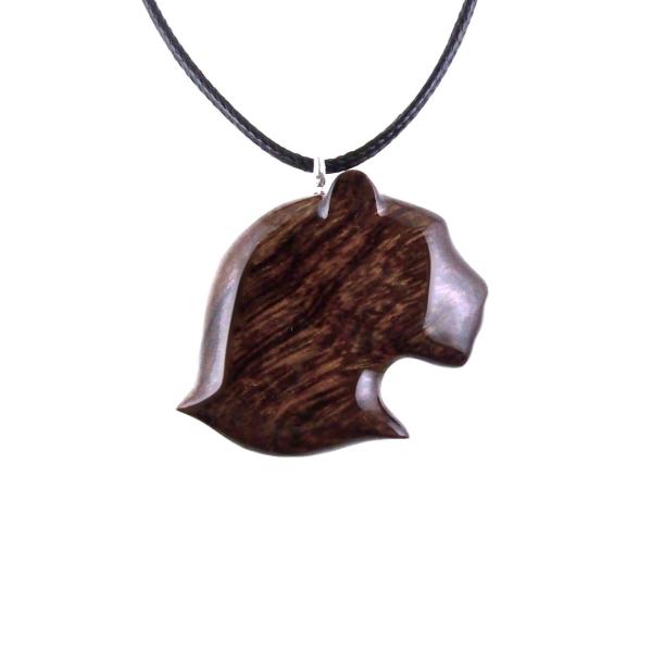 Jaguar Head Pendant, Hand Carved Panther Necklace, Wooden Cougar Necklace, Spirit Animal Totem Wood Jewelry
