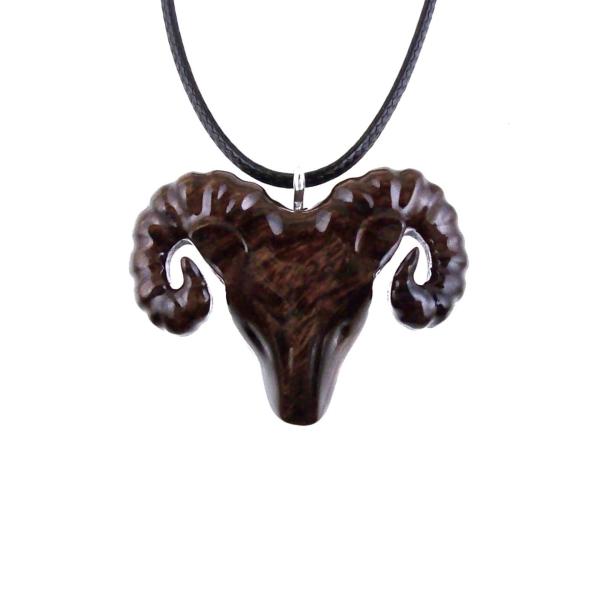 Hand Carved Wooden Ram Pendant Necklace, Handmade Animal Aries Wood Jewelry, One-of-a-kind Gift for Him