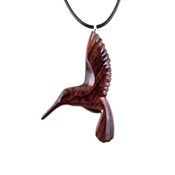 Hand Carved Wooden Hummingbird Pendant, Hummingbird Necklace, Wood Bird Jewelry, One of a Kind Gift for Her