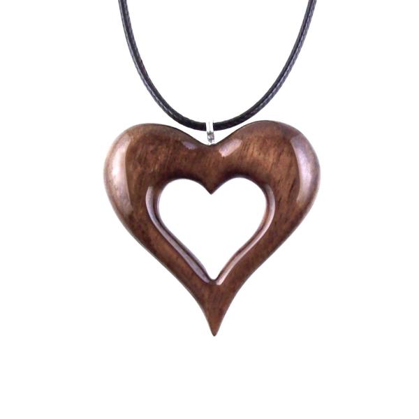 Wood Heart Necklace, Wooden Heart Pendant, Hand Carved 5th Anniversary Gift for Her, One of a Kind Handmade Jewelry