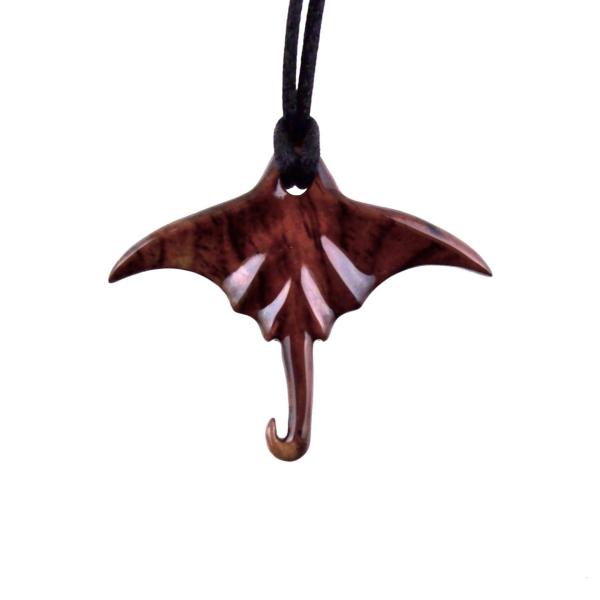 Manta Ray Necklace, Hand Carved Wooden Stingray Pendant, Mens Wood Necklace, Sea Animal Nautical Jewelry Gift for Him
