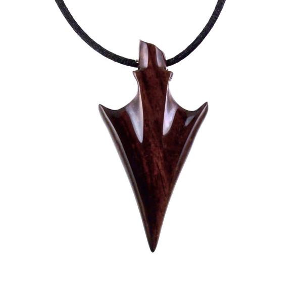 Hand Carved Wooden Arrowhead Necklace, Arrow Pendant, Mens Wood Necklace, Tribal Handmade Jewelry, Gift for Him