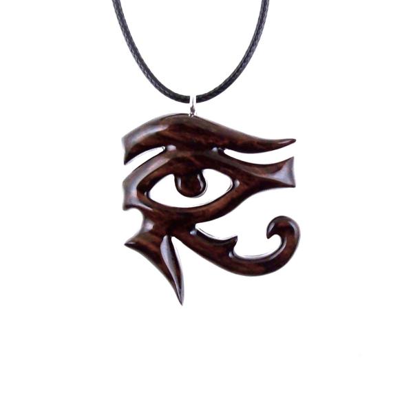 Eye of Horus Necklace, Hand Carved Wooden Eye of Ra Pendant, Egyptian Jewelry for Men or Women, African Jewelry, One of a Kind Gift