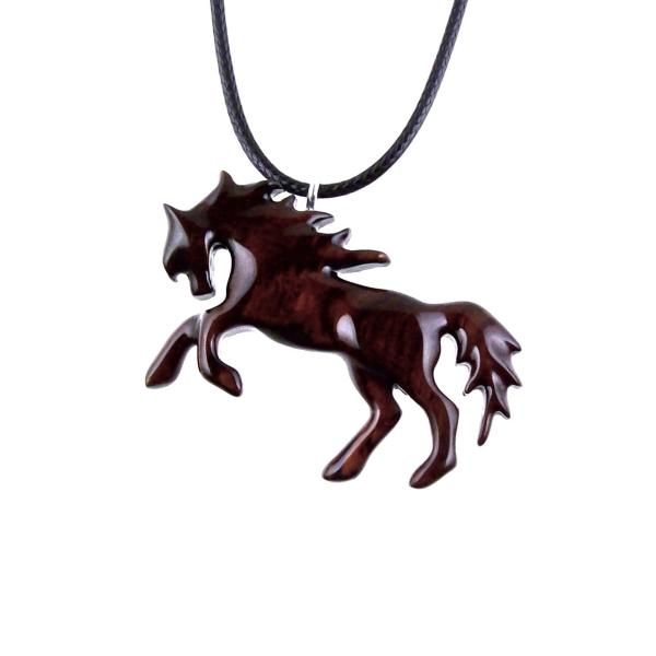 Horse Necklace, Hand Carved Wooden Horse Pendant, Handmade Equestrian Wood Jewelry, One of a Kind Gift for Her Him