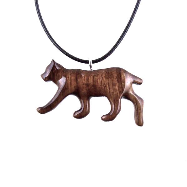 Hand Carved Wooden Lynx Pendant, Bobcat Necklace, Wildcat Totem Spirit Animal Wood Jewelry Handmade Gift for Men or Women