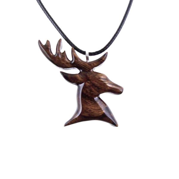 Hand Carved Stag Necklace, Wooden Deer Pendant, Buck Head Necklace, Spirit Animal Totem Gift for Him, Woodland Mens Jewelry