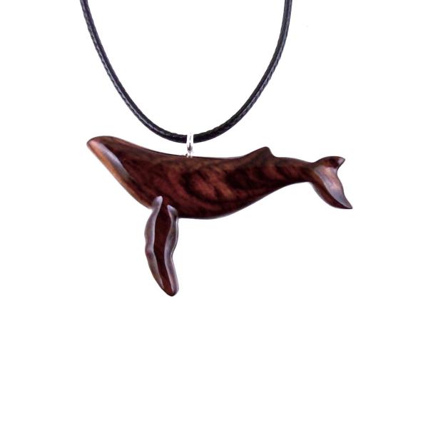 Humpback Whale Necklace, Hand Carved Wooden Sea Animal Pendant, Nautical Wood Jewelry, Whale-watcher Gift for Men Women
