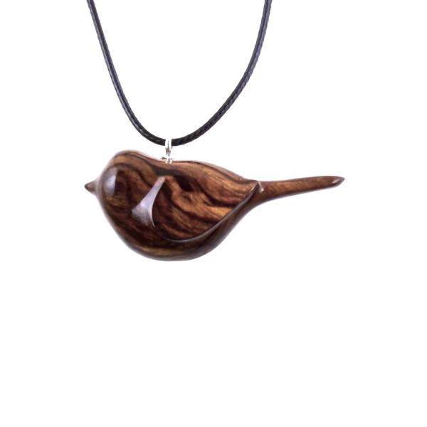 Chickadee Necklace, Hand Carved Wooden Bird Pendant, Wood Bird Jewelry, One of a Kind Gift for Her