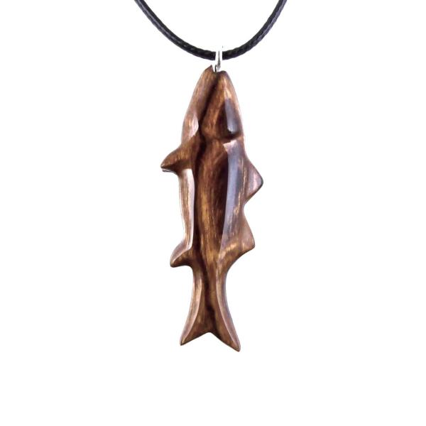 Hand Carved Fish Necklace, Wooden Striped Bass Pendant, Fishermen Jewelry, Mens Wood Necklace, One of a Kind Gift for Him