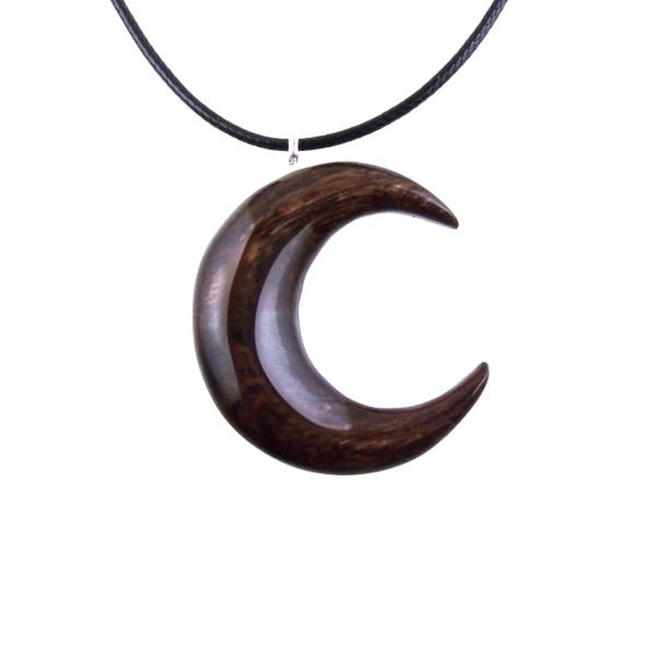 Crescent Moon Necklace, Hand Carved Wooden Moon Pendant, Wood Celestial Necklace, One of a Kind Lunar Jewelry