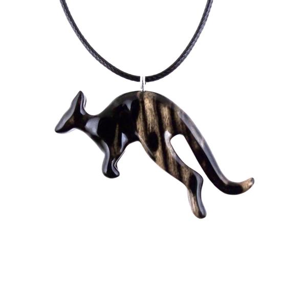 Hand Carved Kangaroo Pendant Necklace - Wooden Totem Spirit Animal Jewelry Gift for Men and Women