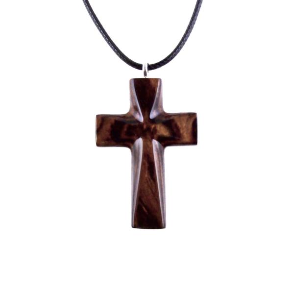 Reddish-brown reversible wooden cross pendant with 18 inches black cord necklace with lobster clasp