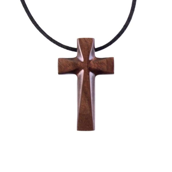 Hand Carved Wooden Cross Pendant, Handmade Wood Cross Necklace, Mens Christian Jewelry, One of a Kind Gift for Him
