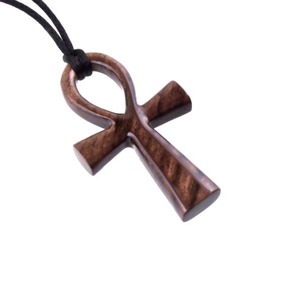 Wood Ankh Necklace, Large Wooden Ankh Pendant, Egyptian Ankh Cross Necklace, Mens African Jewelry, One of a Kind Gift for Him