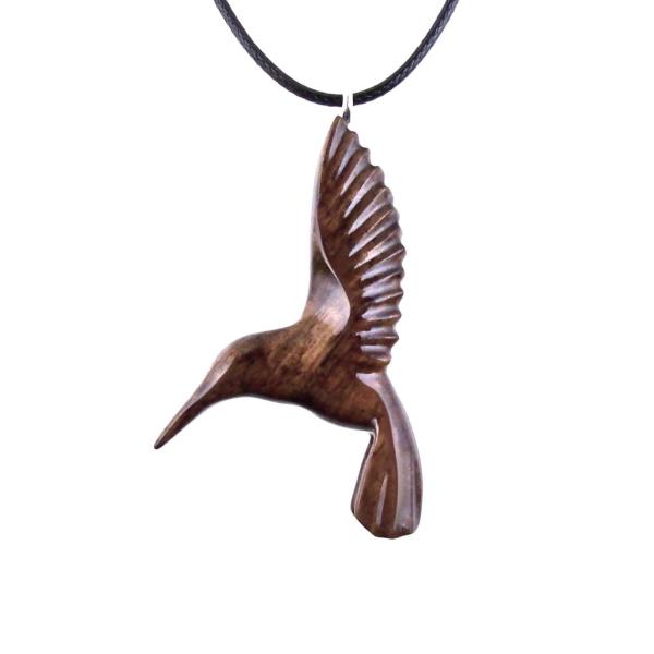 Hummingbird Pendant, Hand Carved Wooden Bird Necklace, One of a Kind Gift for Her, Handmade Wood Jewelry