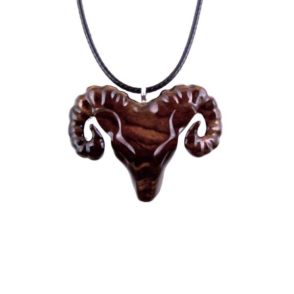 Reddish-Brown Ram Head Pendant with 18 inches black cord necklace with lobster clasp.