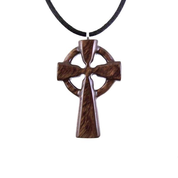Celtic Cross Pendant, Hand Carved Wood Cross Necklace, Irish Mens Wooden Christian Jewelry, One of a Kind Gift for Him