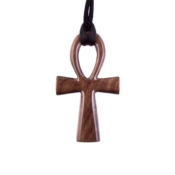 Wood Ankh Pendant, Hand Carved Egyptian Wooden Ankh Cross Necklace for Men or Women, African Jewelry Gift