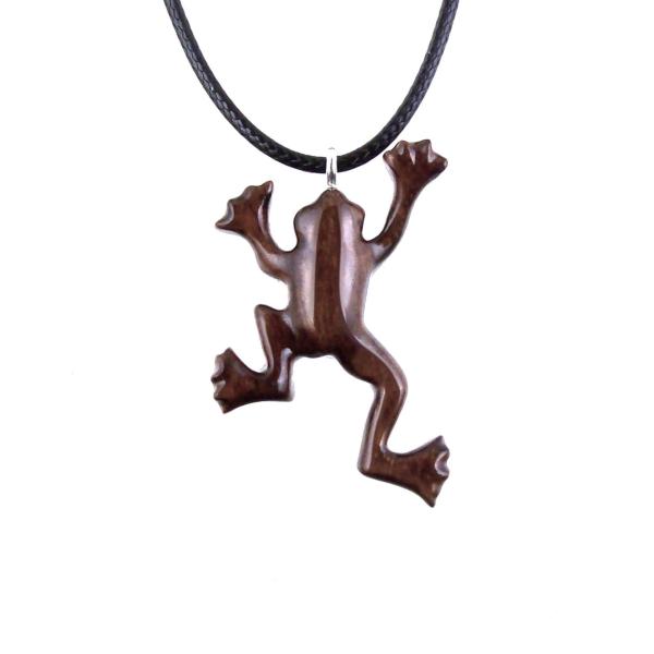 Hand Carved Wooden Frog Pendant Necklace, Animal Wood Jewelry Gift for Men or Women