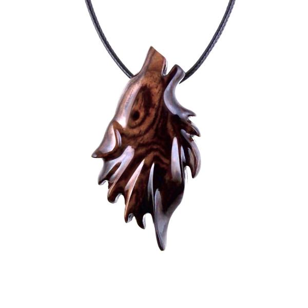 Wolf Pendant, Wooden Wolf Necklace, Hand Carved Wood Spirit Animal Totem, Woodland Jewelry for Men or Women, One of a Kind Gift