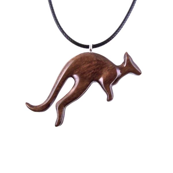 Kangaroo Necklace, Hand Carved Wooden Kangaroo Pendant, Wood Necklace, Spirit Animal Jewelry, Gift for Men or Women