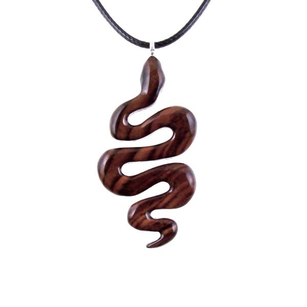 Snake Necklace for Men or Women, Hand Carved Wooden Snake Pendant, Wood Serpent Necklace, Totem Reptile Jewelry