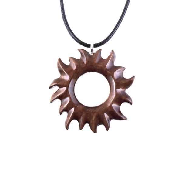 Wooden Sun Pendant, Hand Carved Sun Necklace, Celestial Jewelry, Solar Eclipse Wood Jewelry for Men Women