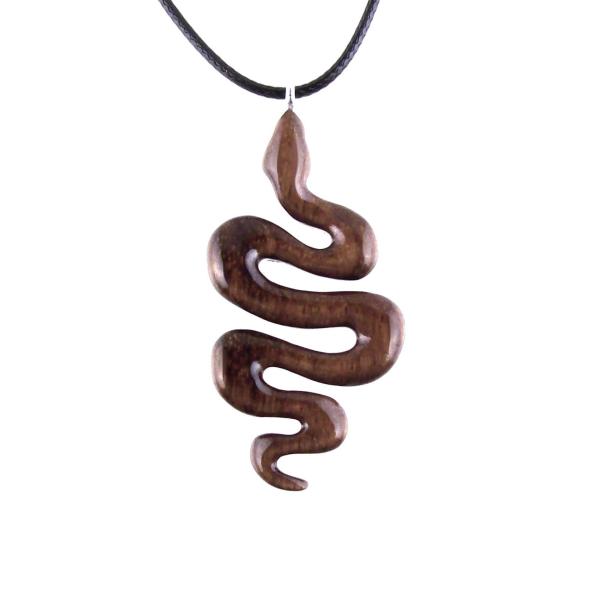 Snake Pendant, Hand Carved Wooden Snake Necklace, Wood Serpent Necklace, Reptile Jewelry, One of a Kind Gift for Her Him