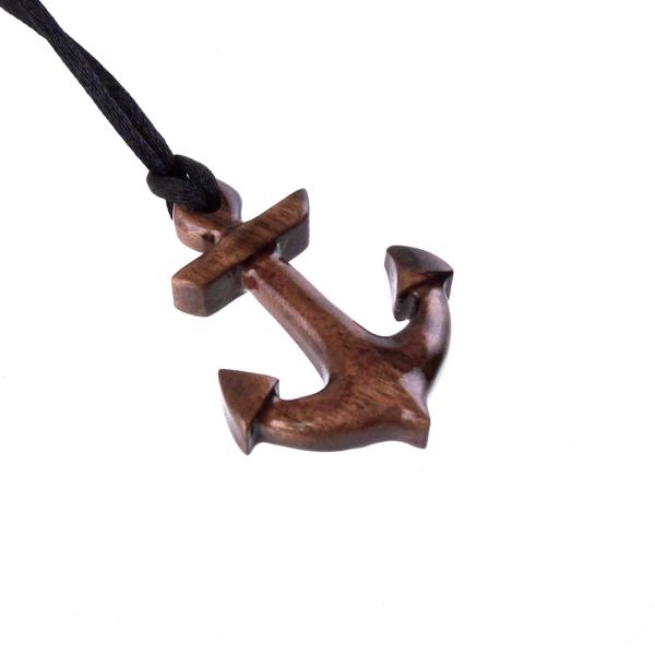 Wooden Anchor Pendant, Hand Carved Sailor Necklace, Mens Nautical Wood Jewelry, One of a Kind Gift for Him