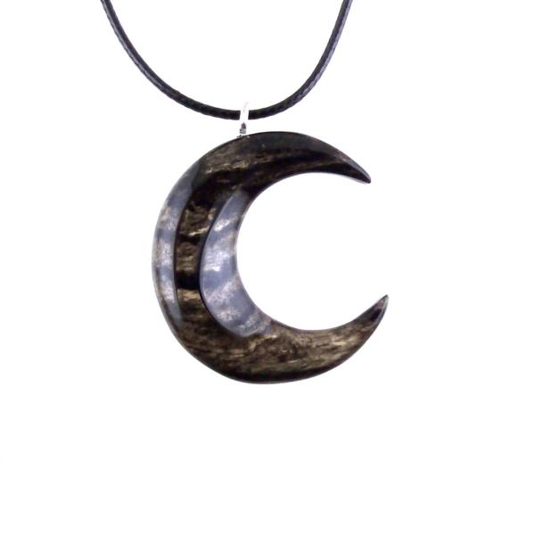 Hand Carved Moon Necklace, Wooden Crescent Moon Pendant, Wood Celestial Necklace, Pagan Lunar Jewelry for Men or Women