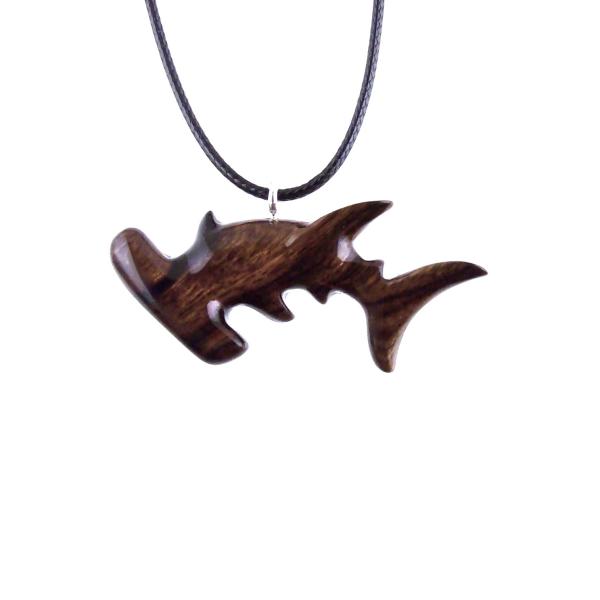 Hammerhead Shark Necklace, Hand Carved Wooden Shark Pendant, Mens Wood Jewelry, Nautical Necklace, Gift for Him