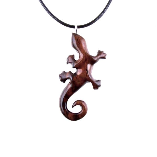 Wooden Lizard Pendant, Hand Carved Gecko Necklace, Salamander Necklace, Reptile Wood Jewelry for Men or Women