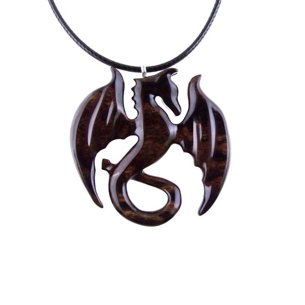 Wooden Dragon Pendant, Hand Carved Dragon Necklace, One of a Kind Fantasy Wood Necklace for Men or Women, Gift for Her Him
