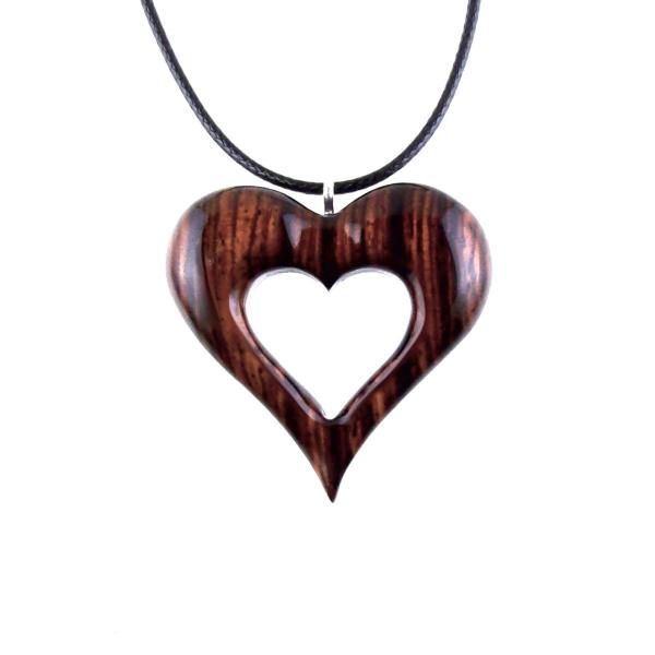 Wooden Heart Pendant, Hand Carved Wood Heart Necklace, 5th Anniversary Gift for Her, One of a Kind Handmade Jewelry
