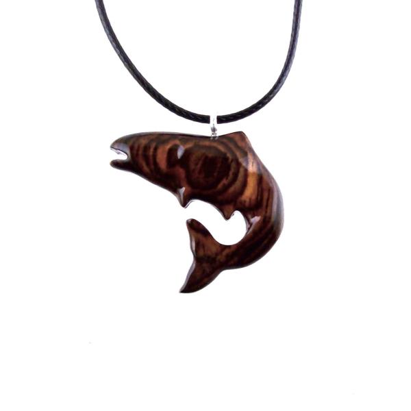 Salmon Necklace, Hand Carved Wooden Trout Pendant, Fish Jewelry, Mens Wood Necklace, Fisherman Gift for Him